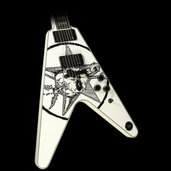 Used 2015 Dean Eric Peterson Old Skull V Electric Guitar Black White Skull  Graphic #WK16060109