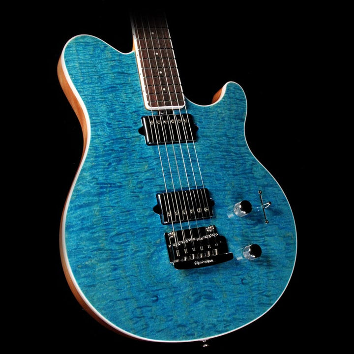 Ernie Ball Music Man BFR Axis Super Sport Tremolo Electric Guitar Aqua Blue Quilt Top