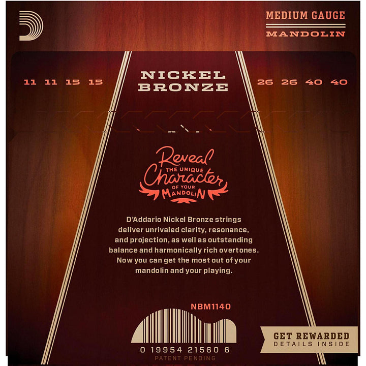 D'Addario Nickel Bronze Mandolin Strings Medium 11-40