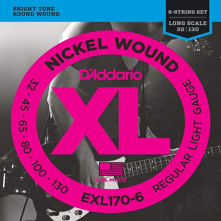 D'Addario Nickel Wound 6-String Bass Strings (Regular Light 32-130)