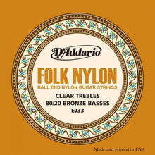 D'Addario EJ33 Folk Nylon Strings (Ball End)