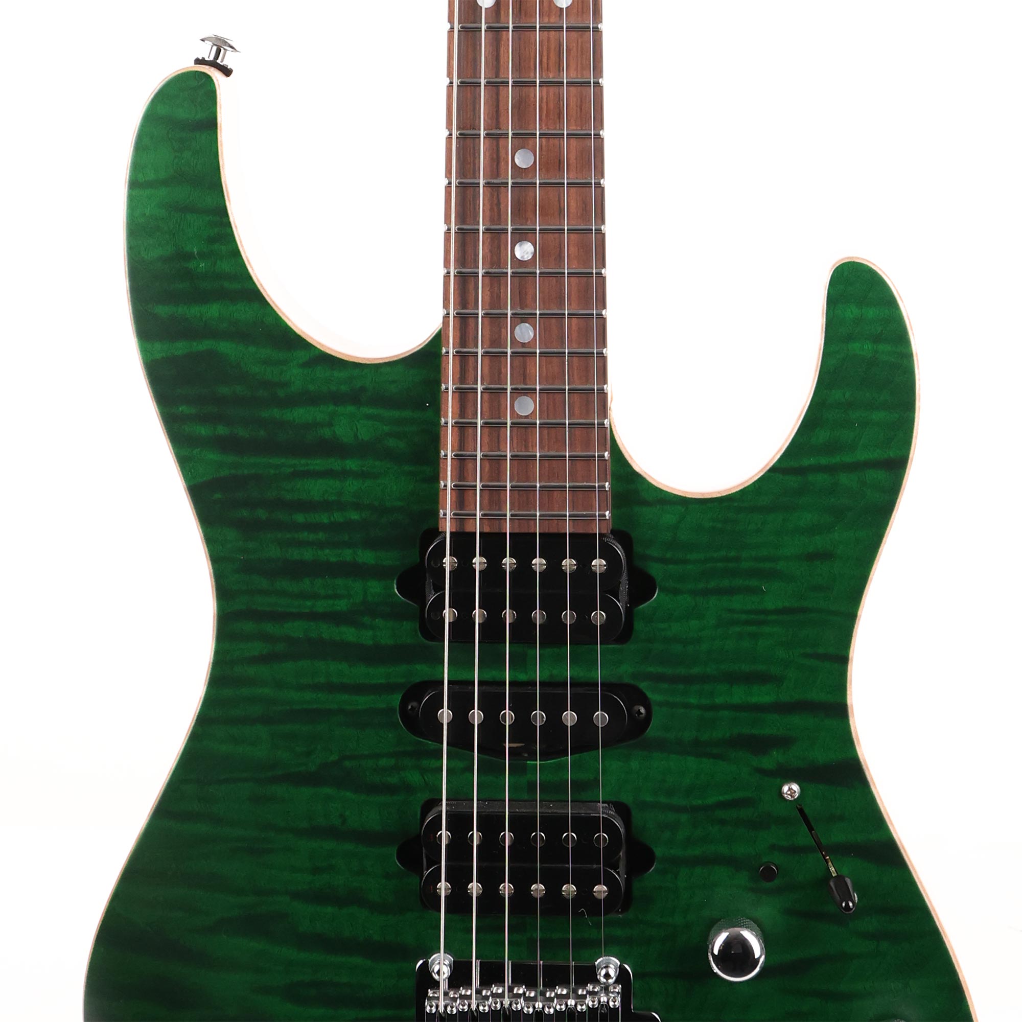 Suhr Modern Quilt Top Roasted Flame Maple Neck Trans Green Satin